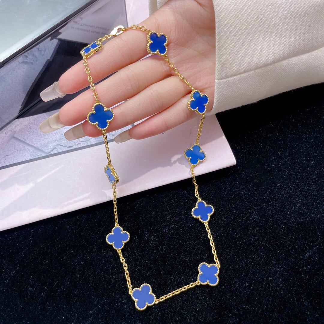 [BLUE TEARS]CLOVER 10 MOTIFS BLUE AGATE NECKLACE