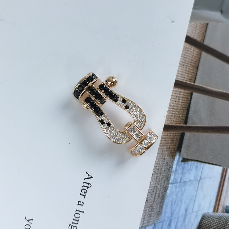 [BLUE TEARS]FORCE LARGE HORSESHOE BLACK WHITE DIAMOND BRACELET SILVER