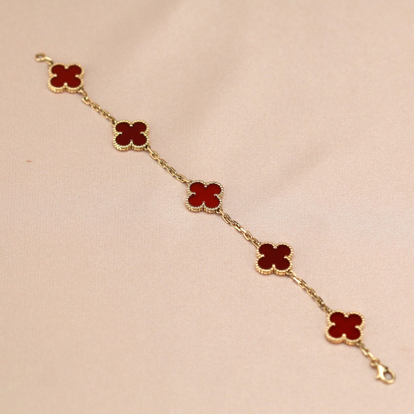 [BLUE TEARS]CLOVER 5 MOTIFS RED AGATE  BRACELET