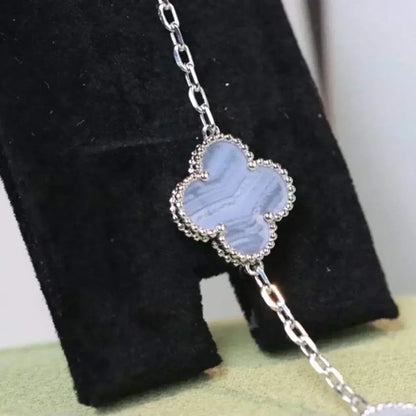 [BLUE TEARS]CLOVER  5 MOTIF PURPLE CHALCEDONY BRACELET SILVER