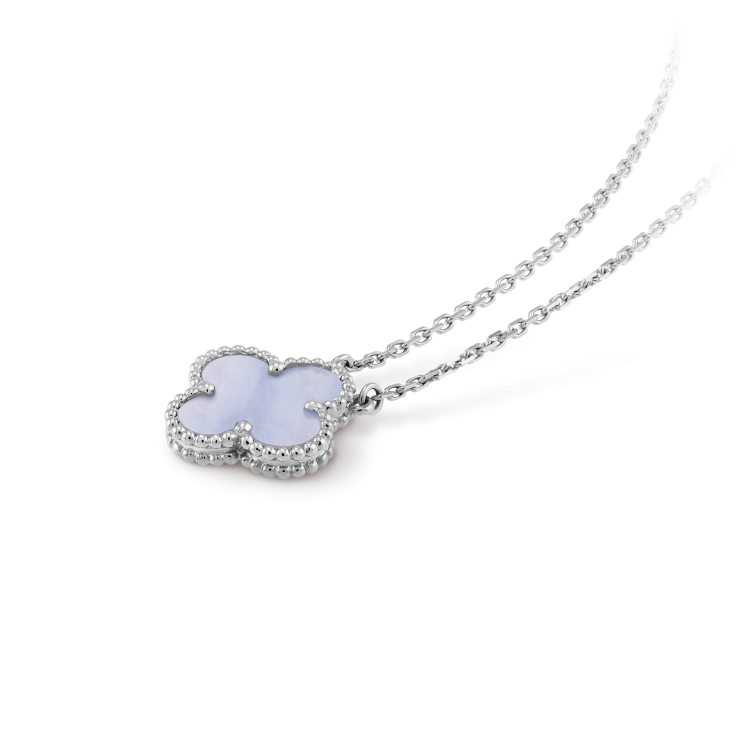 [BLAUE TRÄNEN]CLOVER 15MM BLAUER CHALCEDON HALSKETTE SILBER