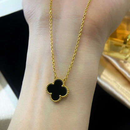 [BLUE TEARS]CLOVER 15MM BLACK ONYX SINGLE FLOWER NECKLACE