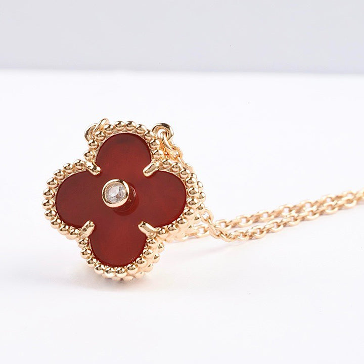 [BLUE TEARS]CLOVER 15MM DIAMOND CARNELIAN NECKLACE