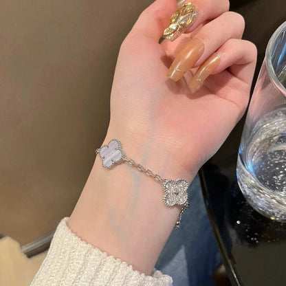 [BLAUE TRÄNEN]KLEE 5 MOTIV DIAMANT LILA CHALCEDON ARMBAND SILBER 
