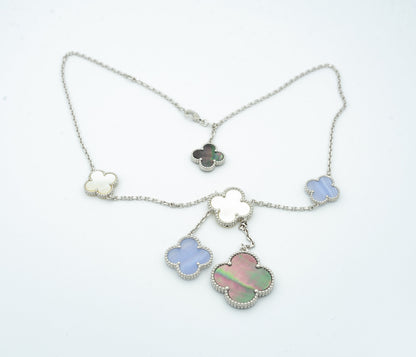 [BLAUE TRÄNEN]CLOVER MOP CHALCEDON HALSKETTE SILBER 6 MOTIV 