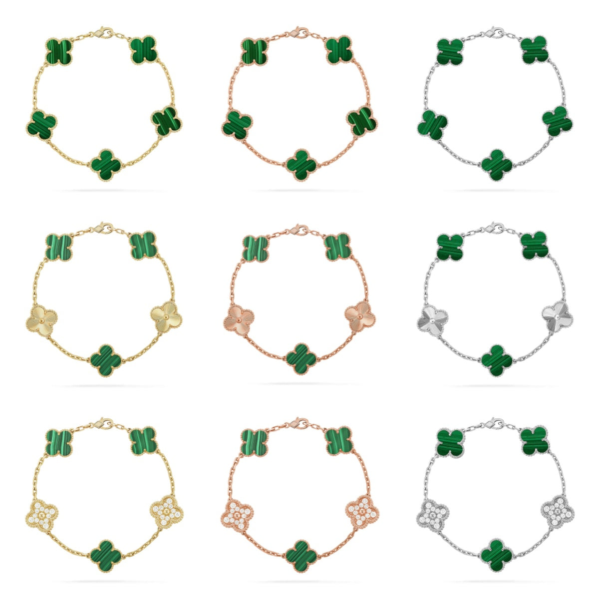 [BLUE TEARS] CLOVER 5 MOTIF MALACHITE BRACELET COLLECTION