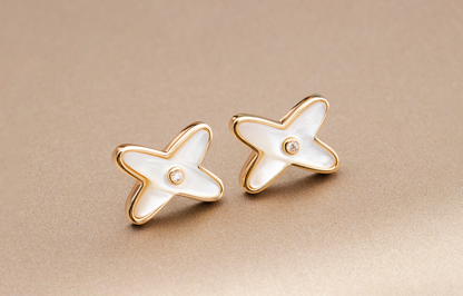 [BLUE TEARS]JEUX DE WHITE MOP ROSE GOLD DIAMOND EARRINGS