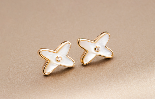 [BLUE TEARS]JEUX DE WHITE MOP ROSE GOLD DIAMOND EARRINGS