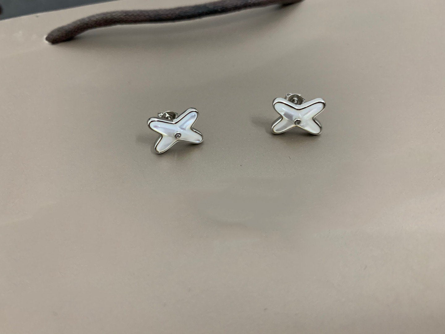 [BLUE TEARS]JEUX DE WHITE MOP SILVER DIAMOND EARRINGS