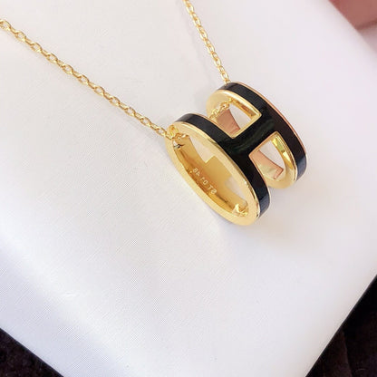 [BLUE TEARS]HM CLIC BLACK ENAMEL GOLD NECKLACE