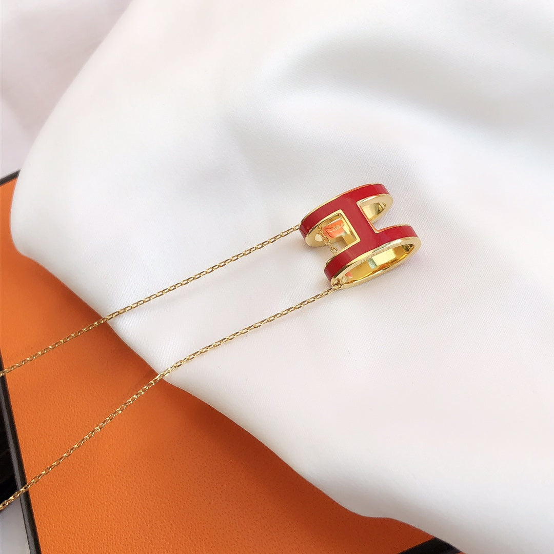 [BLUE TEARS]HM CLIC RED ENAMEL GOLD NECKLACE