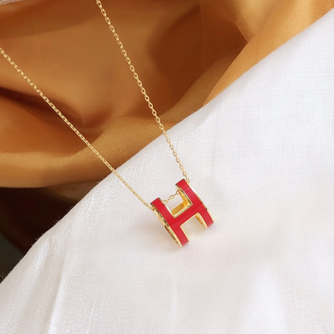 [BLUE TEARS]HM CLIC RED ENAMEL GOLD NECKLACE
