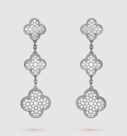 [BLUE TEARS]CLOVER 3 MOTIF DIAMOND SILVER DROP EARRINGS