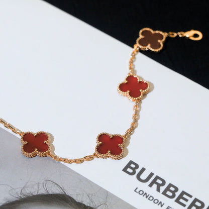 [BLUE TEARS]CLOVER 5 MOTIFS RED AGATE  BRACELET