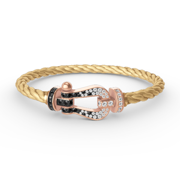 [BLAUE TRÄNEN]FORCE GROSSES HUFEISENARMBAND MIT SCHWARZEN WEISSEN DIAMANTEN UND ROSÉGOLD