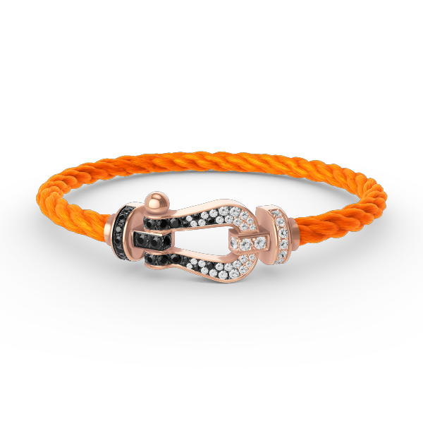 [BLAUE TRÄNEN]FORCE GROSSES HUFEISENARMBAND MIT SCHWARZEN WEISSEN DIAMANTEN UND ROSÉGOLD