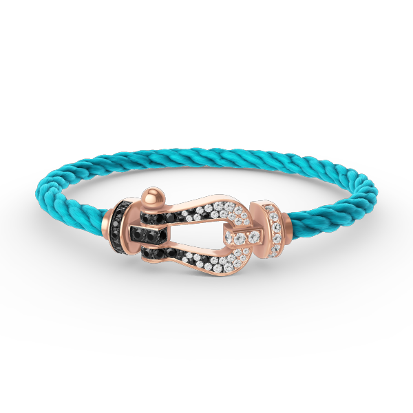 [BLAUE TRÄNEN]FORCE GROSSES HUFEISENARMBAND MIT SCHWARZEN WEISSEN DIAMANTEN UND ROSÉGOLD