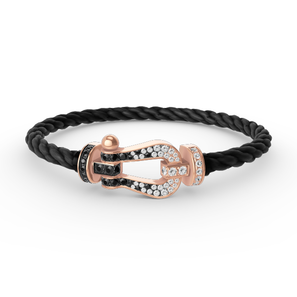 [BLAUE TRÄNEN]FORCE GROSSES HUFEISENARMBAND MIT SCHWARZEN WEISSEN DIAMANTEN UND ROSÉGOLD