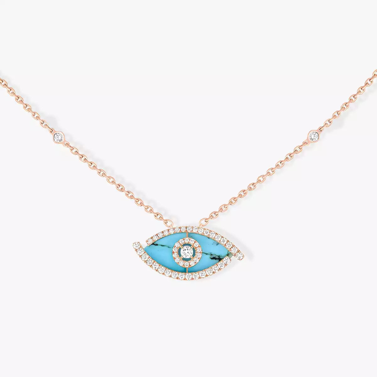 [Blue Tears Jewelry]Lucky Eye Diamond Necklace in Rose Gold and Turquoise