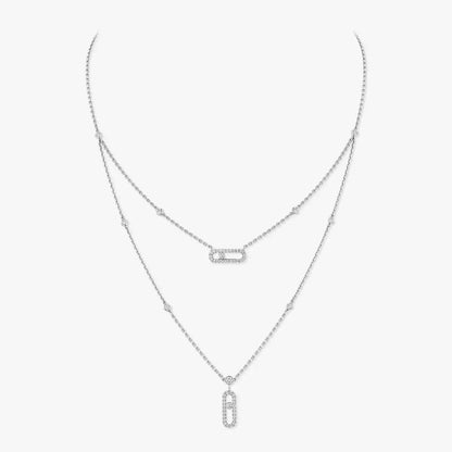 [Blue Tears Jewelry]2 Rows Rose Gold Diamond Pave_ Necklace Move Uno