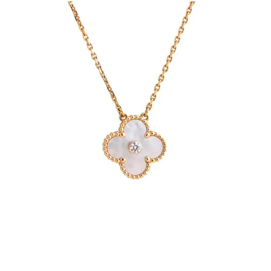 [BLUE TEARS]CLOVER 15MM DIAMOND WHITE FRITILLARIA NECKLACE