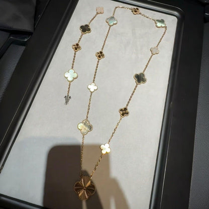 [Blue Tears]DETACHABLE CLOVER 15(11+4) FLOWER ROSE GOLD NECKLACE SET