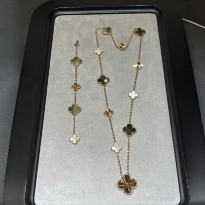 [Blue Tears]DETACHABLE CLOVER 15(11+4) FLOWER ROSE GOLD NECKLACE SET