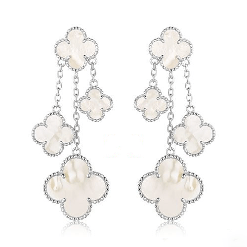 [BLUE TEARS]CLOVER EARRINGS WHITE MOP 4 MOTIFS SILVER