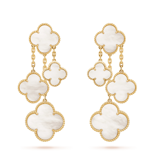 [BLUE TEARS]CLOVER EARRINGS WHITE MOP 4 MOTIFS GOLD