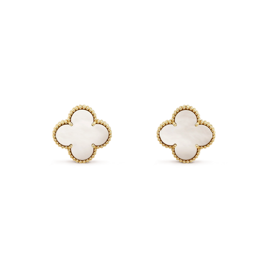 [BLUE TEARS]CLOVER MEDIUM 1 MOTIFS  WHITE MOP STUD EARRINGS