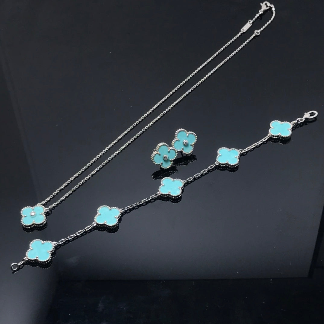 [BLAUE TRÄNEN]CLOVER 1 DIAMANT BLAUER HIMMEL SILBER OHRRINGE